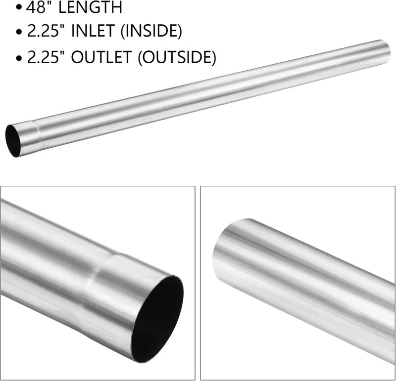 LCGP 2.25" Custom Mandrel Straight Exhaust Pipe, 48" Long, Made of High Quality Stainless Steel Fit 2.25 Inch Exhaust System - Image 2